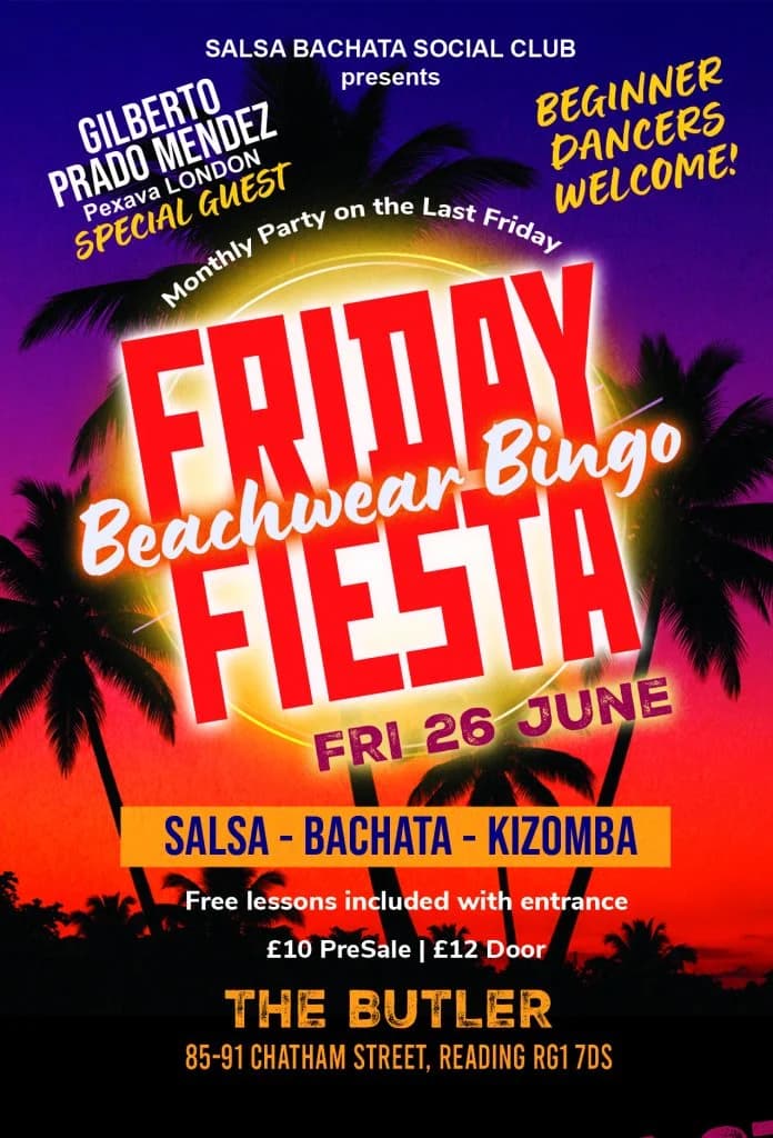 FRIDAY Beachwear Bingo FIESTA - Reading salsa party | Salsa, Bachata & Kizomba at THE BUTLER (26 June)